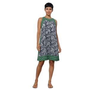 Max Studio Navy & Green Floral Trapeze Dress Medium